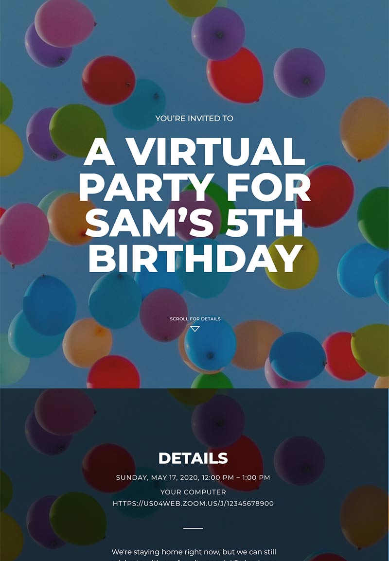 Adult Birthday - Child's Virtual Birthday - Immersive Invitation
